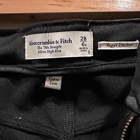 Abercrombie & Fitch Black Vegan Leather Straight Leg Pants. Ultra High Rise - Picture 2 of 3